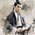 白洁传男性配角形象示意，古典文人风格，身着长袍、手持书卷，神情复杂，水墨风格背景